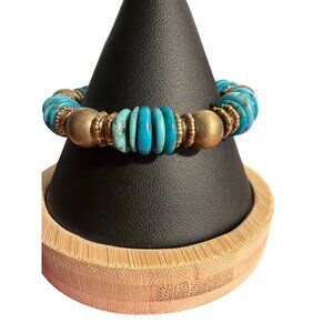 Vtg Veronese 925 Turquoise Bead Bracelet Italy Gold Vermeil 6.5" Estate 32.32g